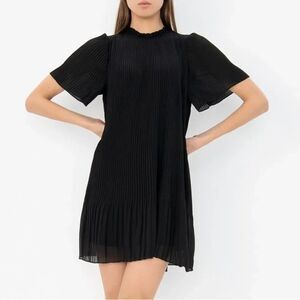 VERO MODA Black Pleated Ruffle Neck Mini Dress | Goth Fall Vibes Small